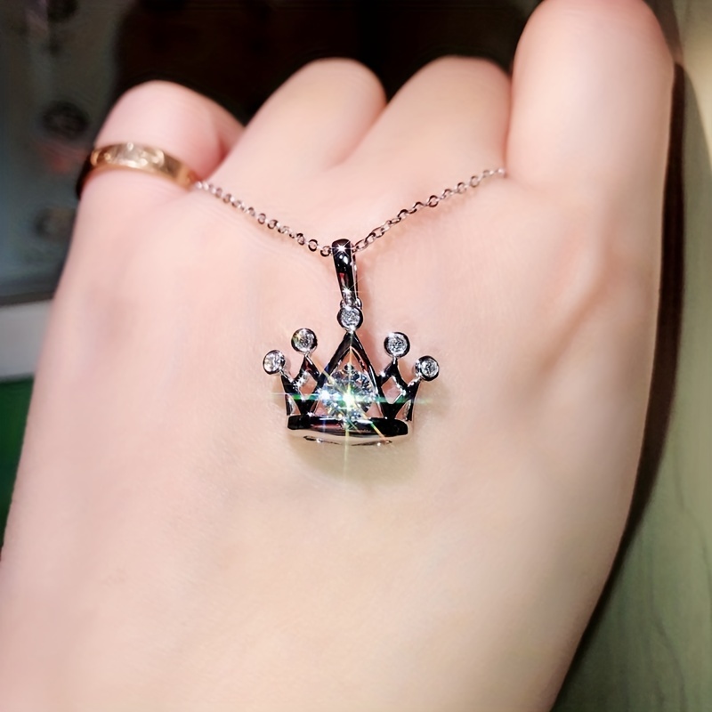 Zirconia Crown Pendant Necklace for Women Girls